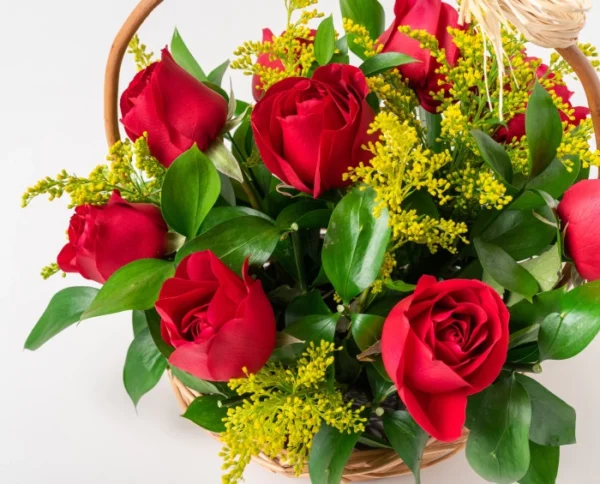 Cesta com 9 Rosas Vermelhas, Chocolate e Espumante - Imagem 2