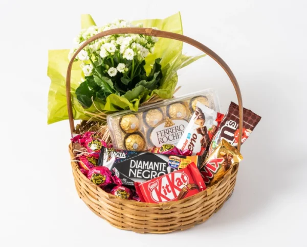 Cesta de Café com Chocolates e Flores Luxo - Imagem 2